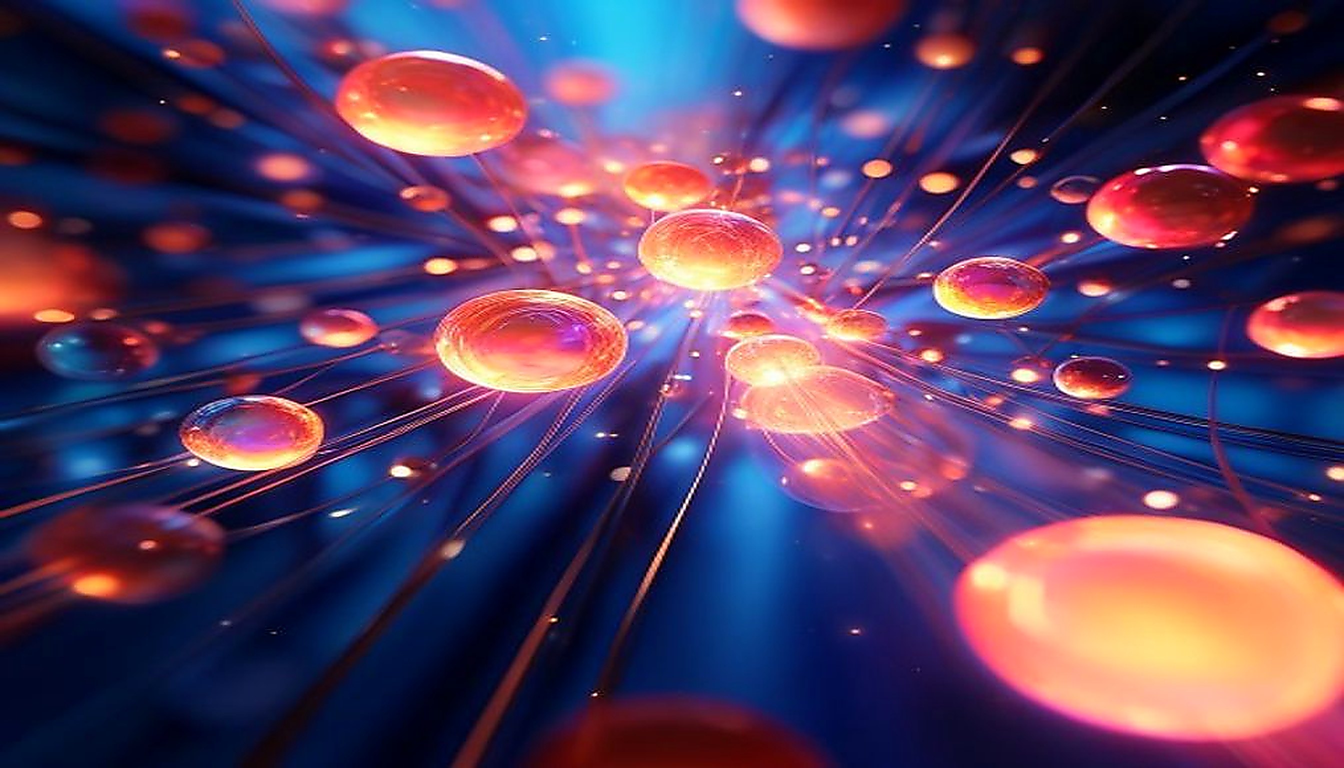 Multicolored orbs pulled by magnetic tension toward one focal point, visualizing B2B conversion rate optimization across a multi-stakeholder buying committee.