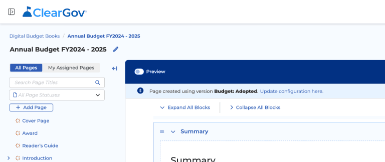 User Interface Design for ClearGov's Digital Budget Book 