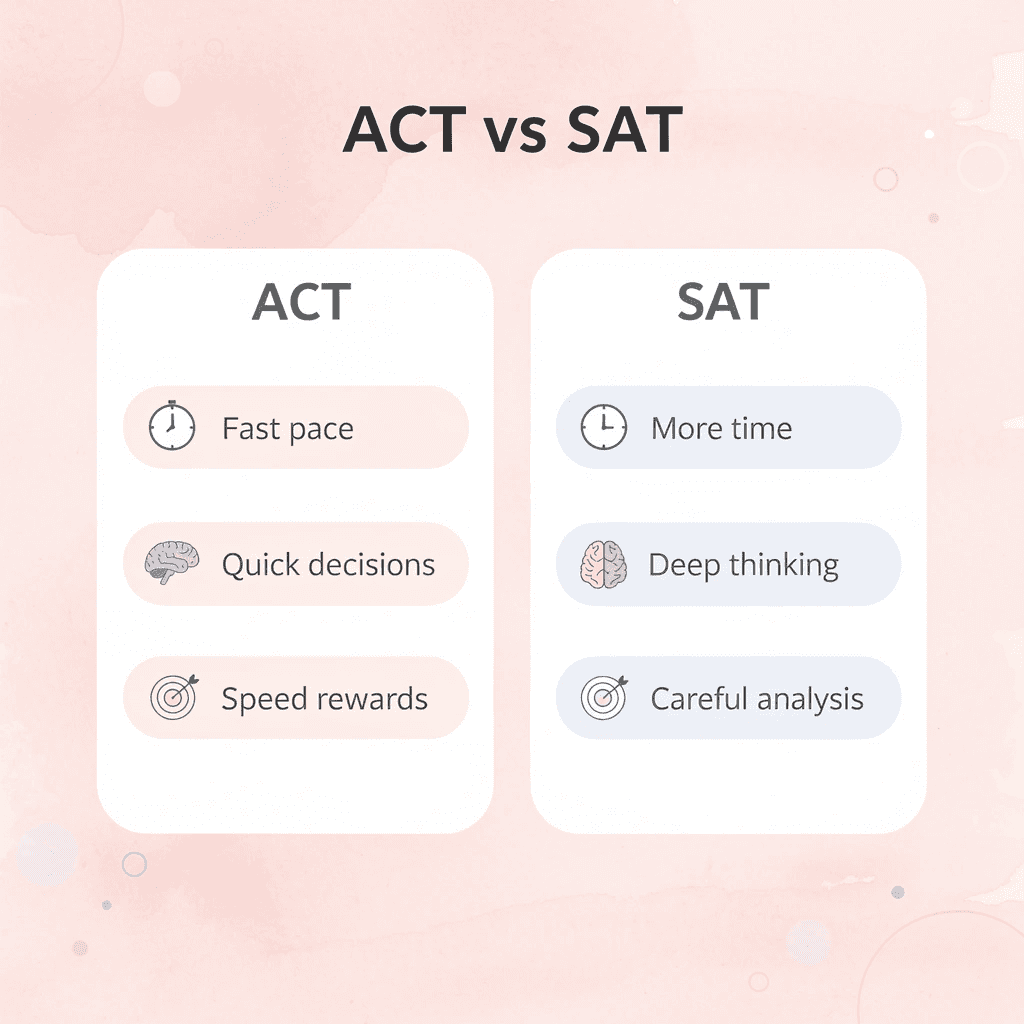  Comparison chart showing ACT vs SAT characteristics