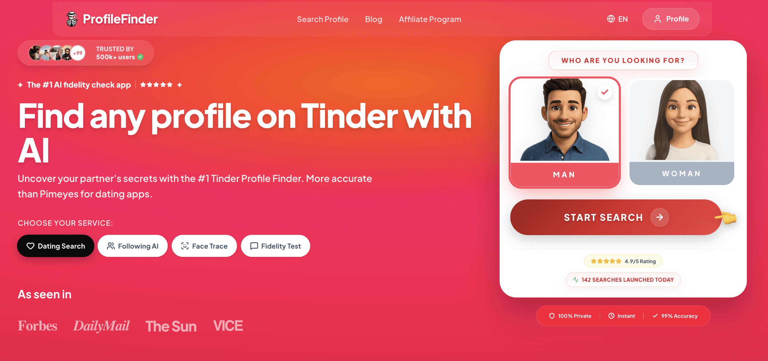 Profilefinder landing page