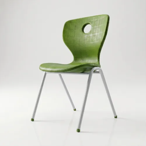 Green plastic school chair with metal frame made in Turkey