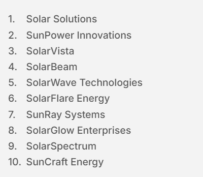 Solar Company Names