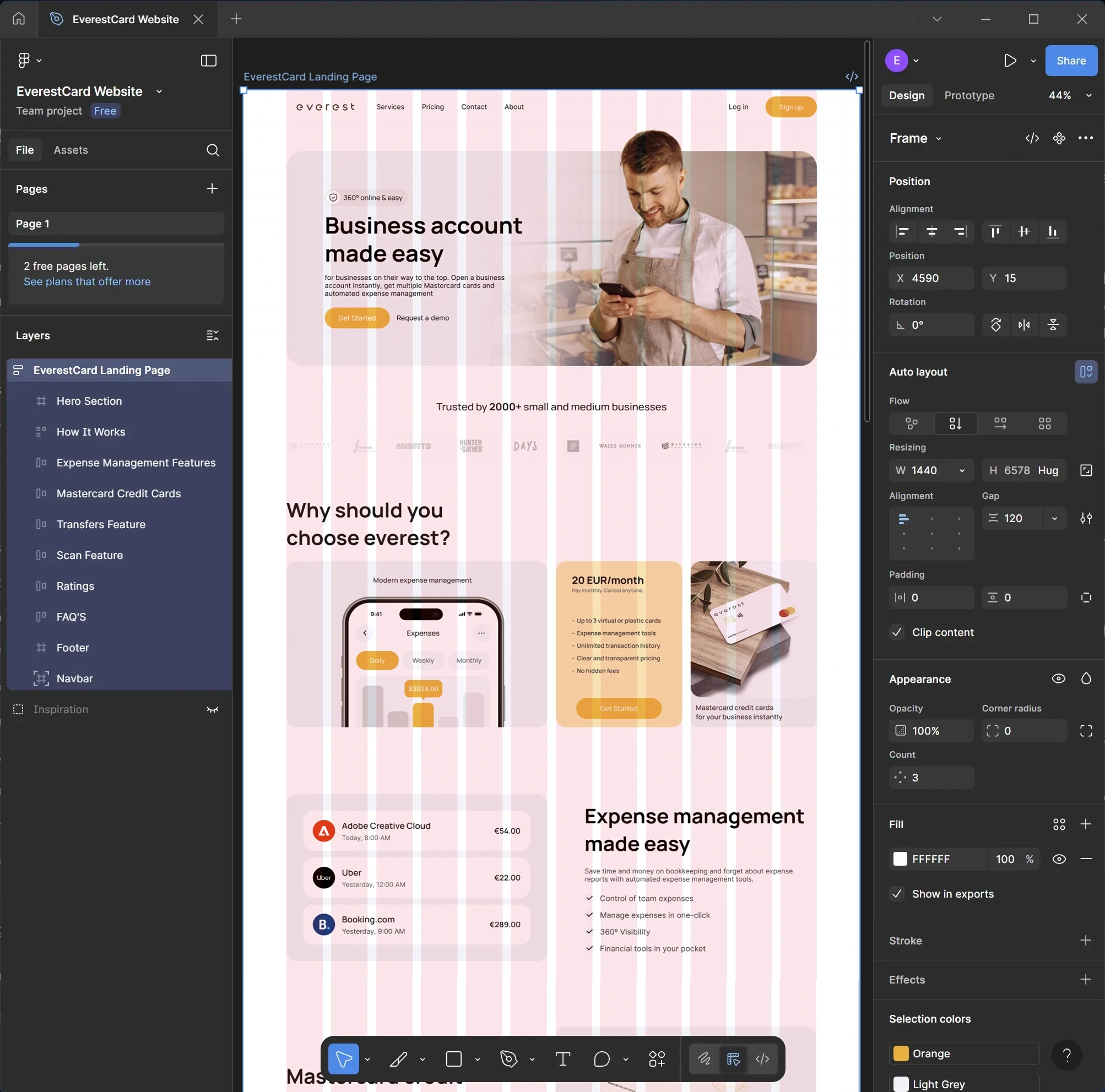 Screenshot of the layout used in Figma