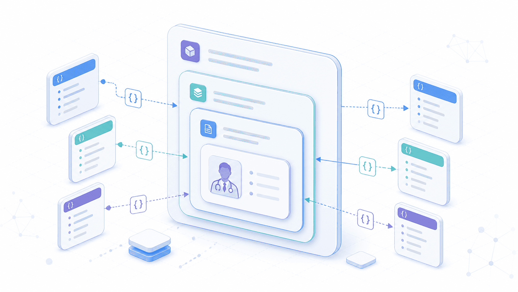 ヘルスケアコンテンツに実装すべきSchema.org構造化データの階層図。MedicalWebPage Schemaを最上位に、FAQPage・Article・reviewedBy属性が組み込まれた構造を概念的に表現