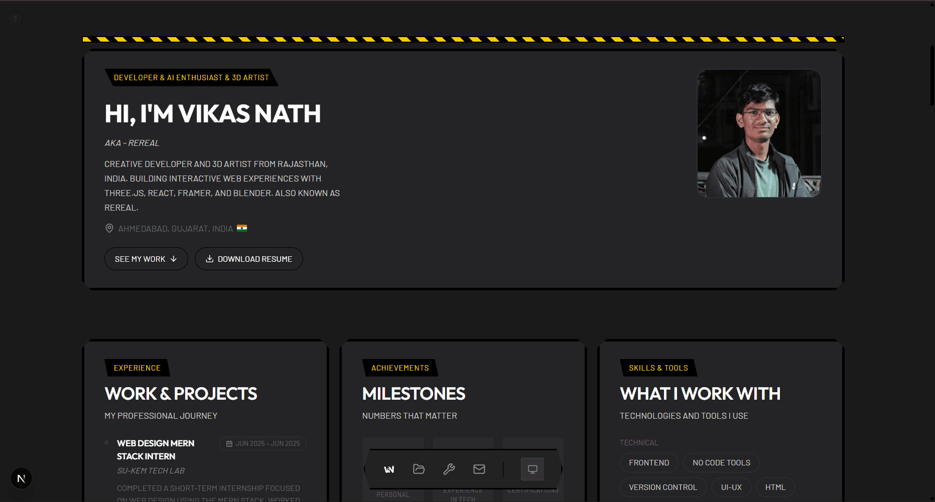 home page of the Seo portfolio website