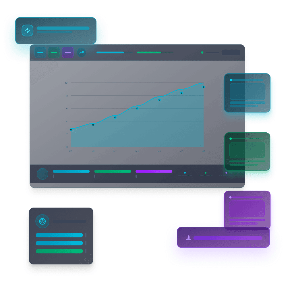 Digitale Grafik eines Analyse-Dashboards mit steigender Wachstumskurve – Symbolbild für datengetriebene Conversion-Optimierung, planbares E-Commerce-Wachstum und Performance-Steigerung durch die Inconis GmbH.