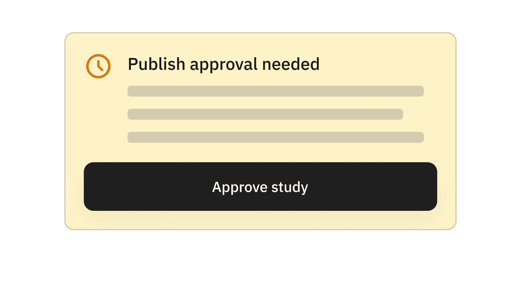 User interface showing a publish approval step with an approve study button