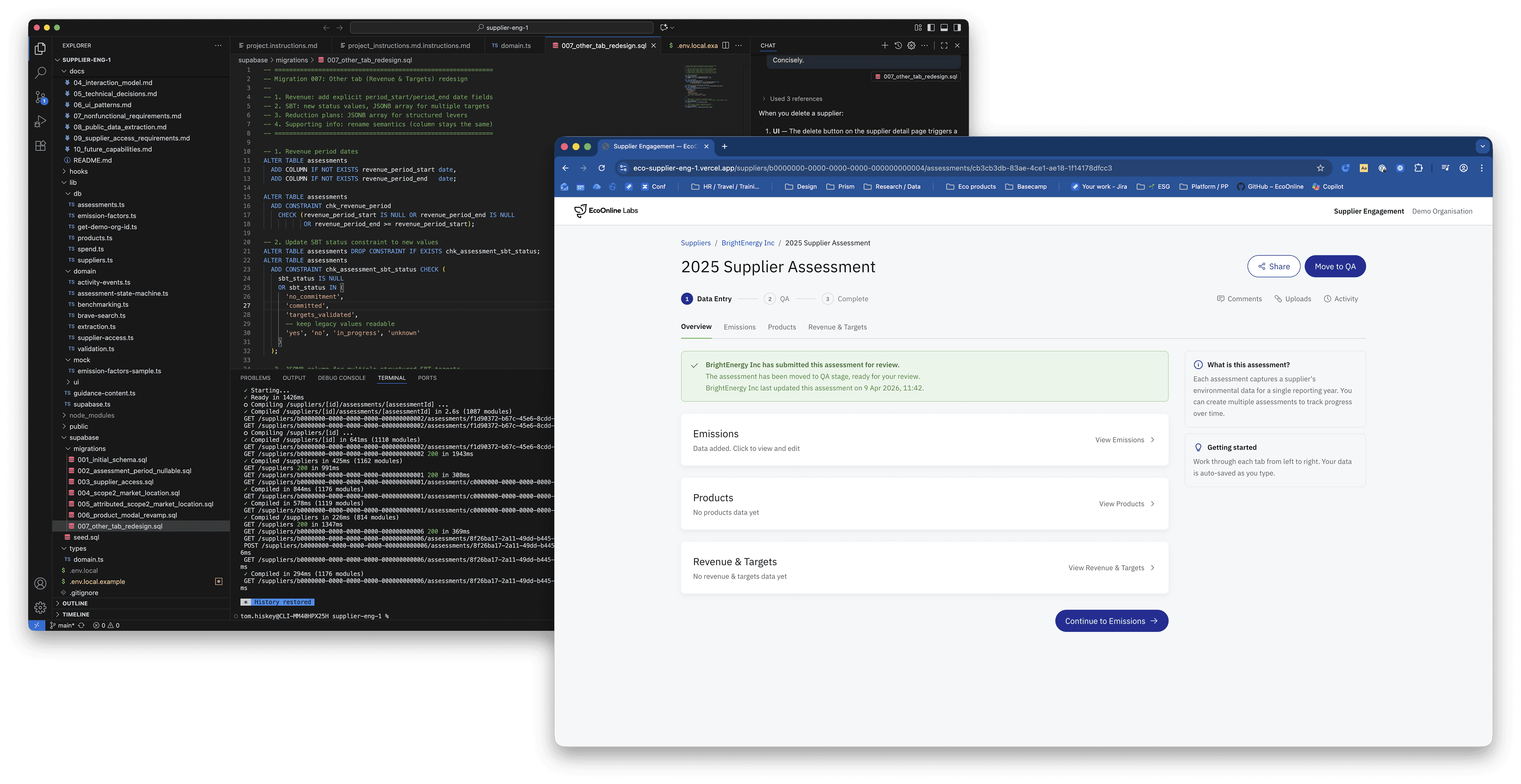 Screenshots of VS code and a coded prototype