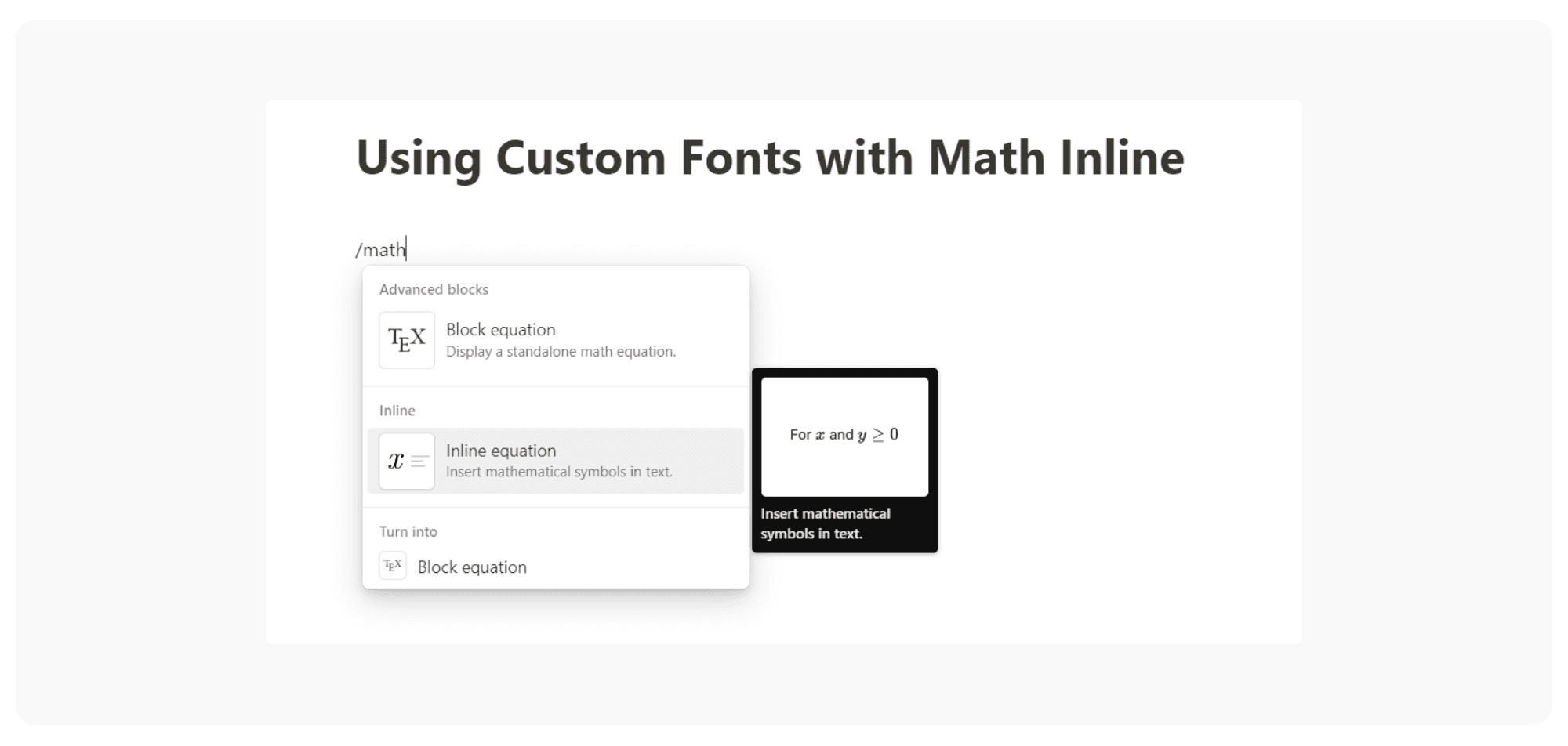 Using Custom Fonts with Math Inline