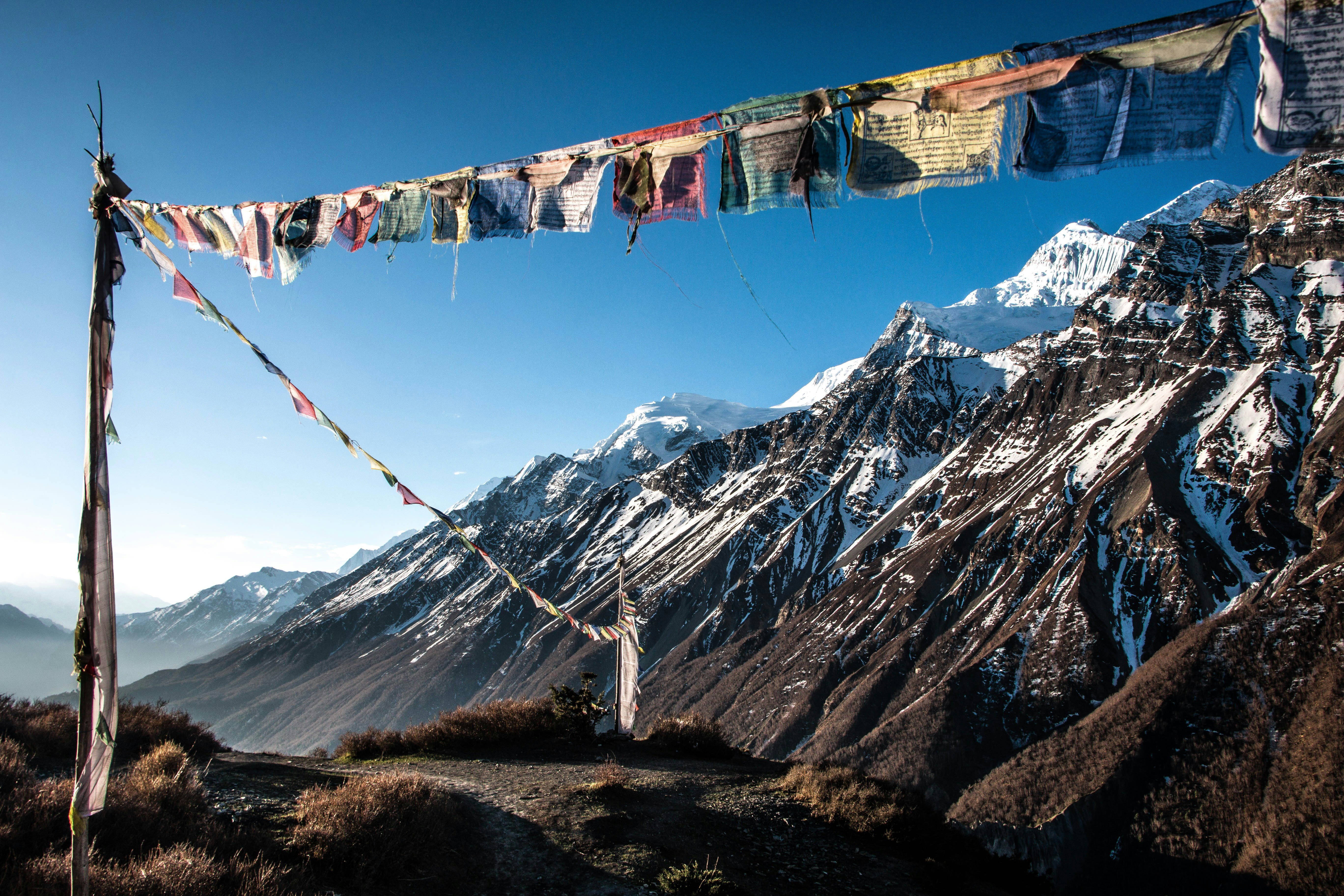 Prayer flags blowing in the wind