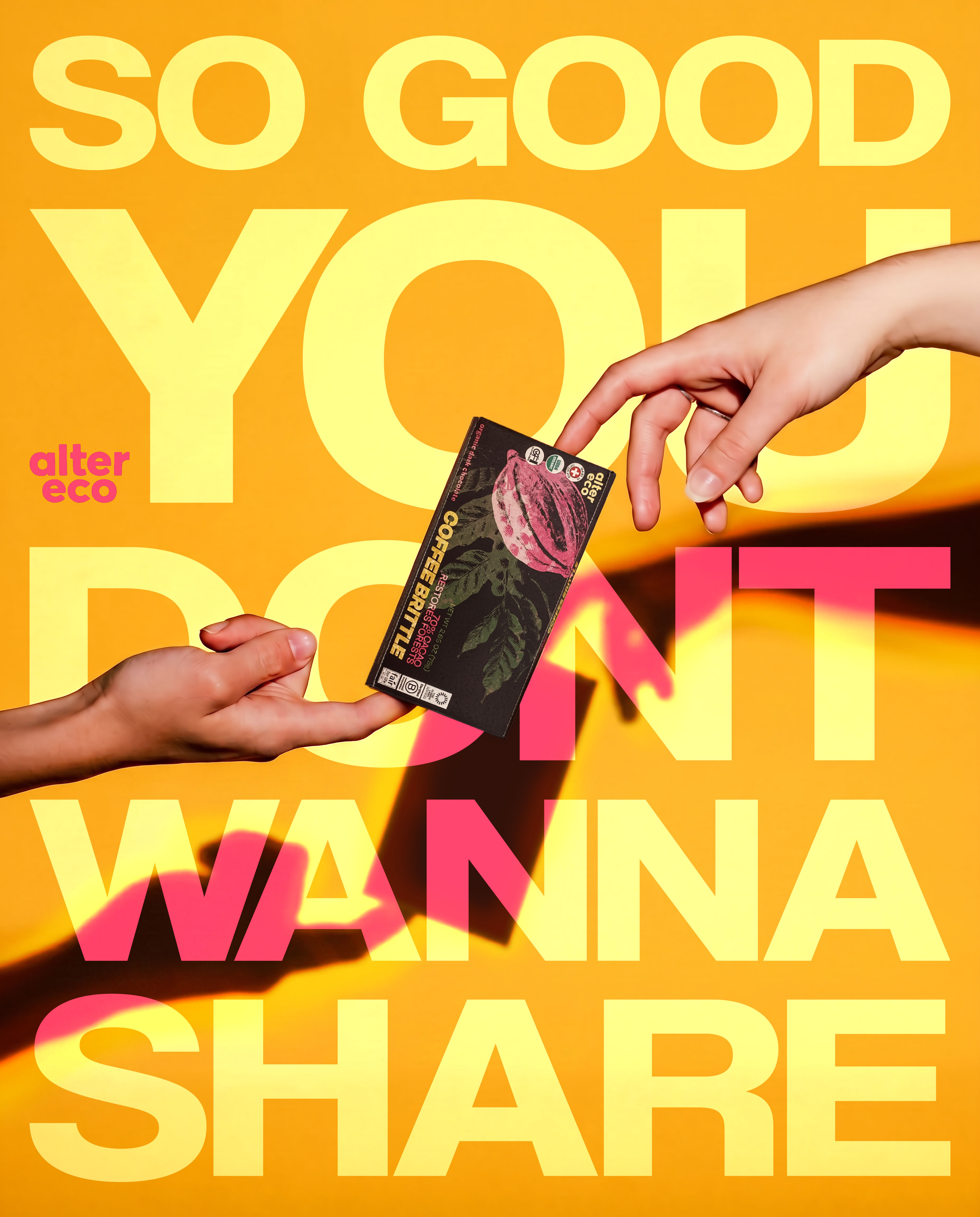 design of ad for ad campaign, two hands holding the bar between their fingers
