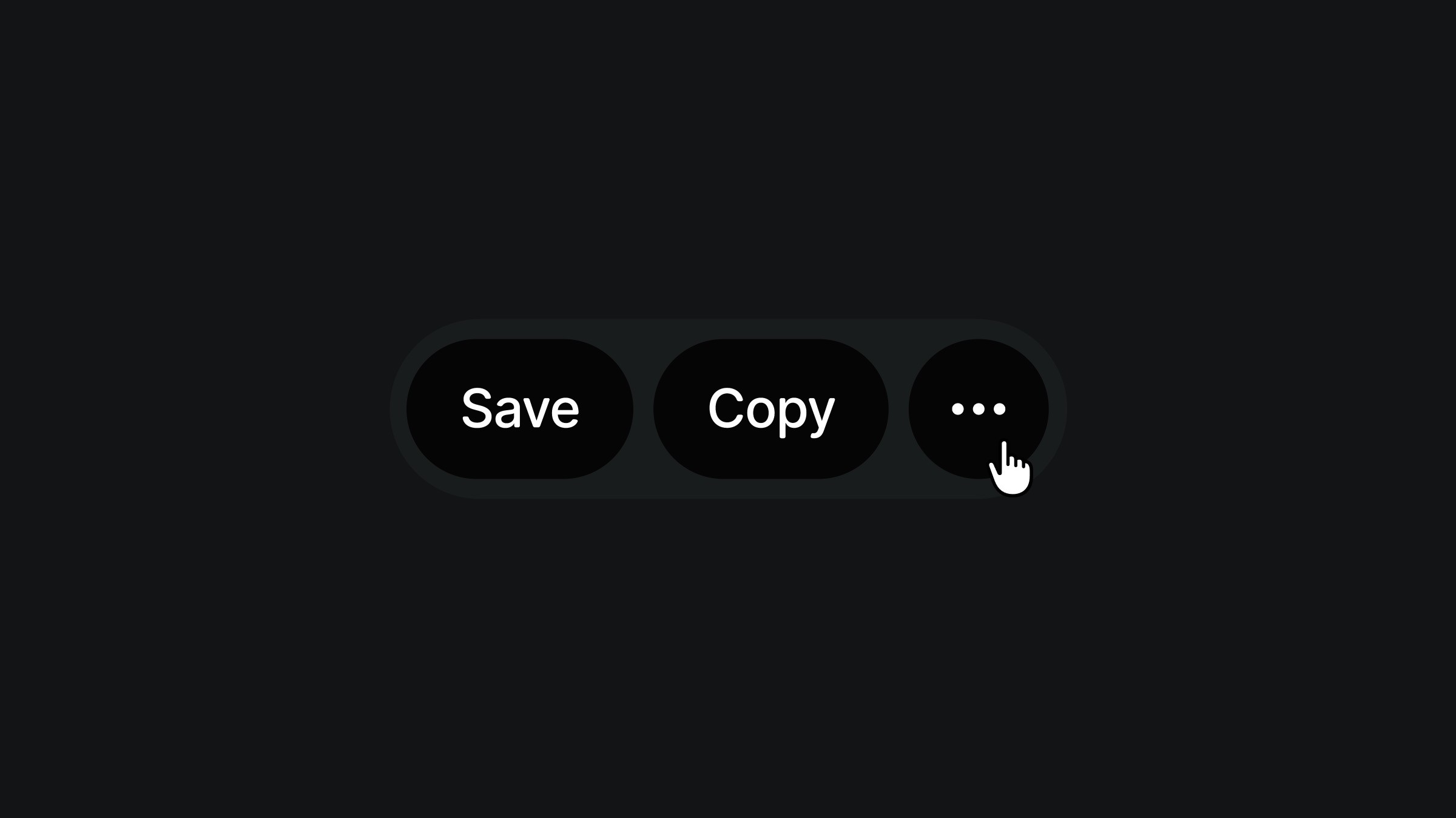 Dark UI buttons labeled Save, Copy, and menu with cursor click
