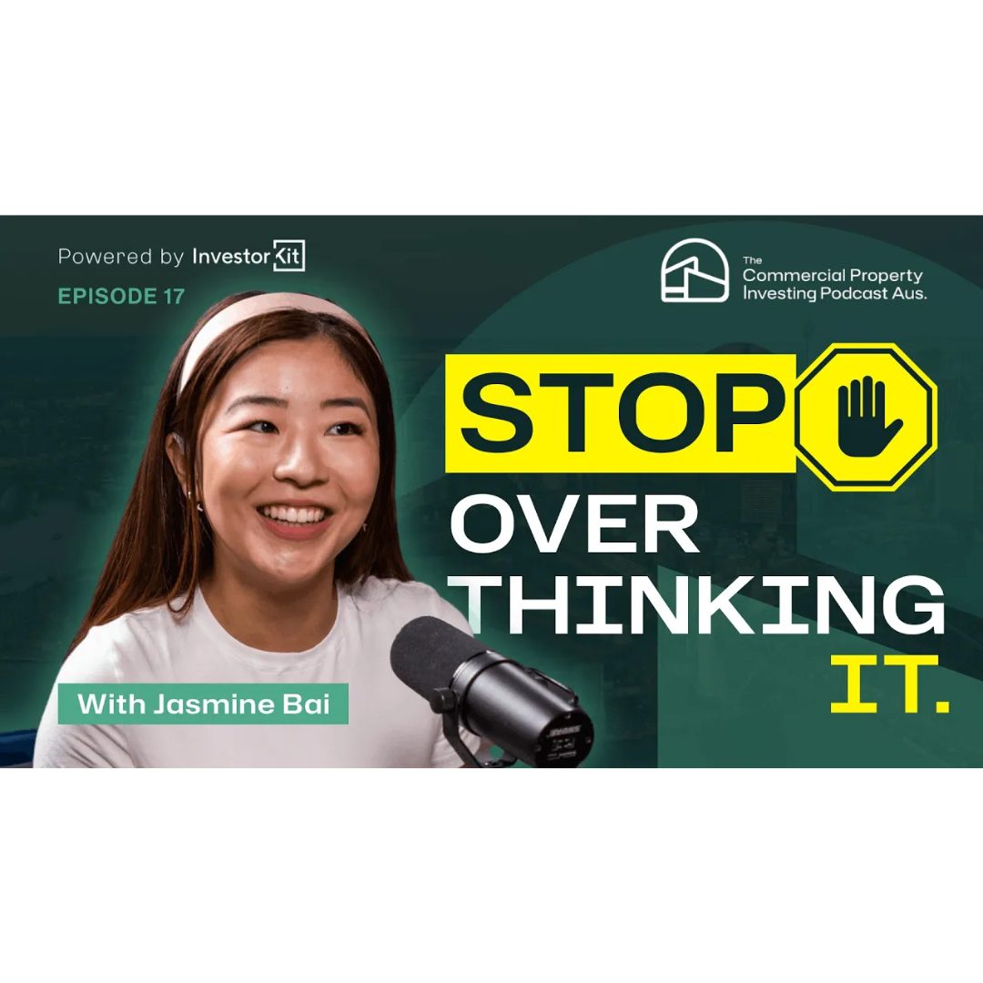 Podcast episode with Jasmine Bai and "STOP OVER THINKING IT." text
