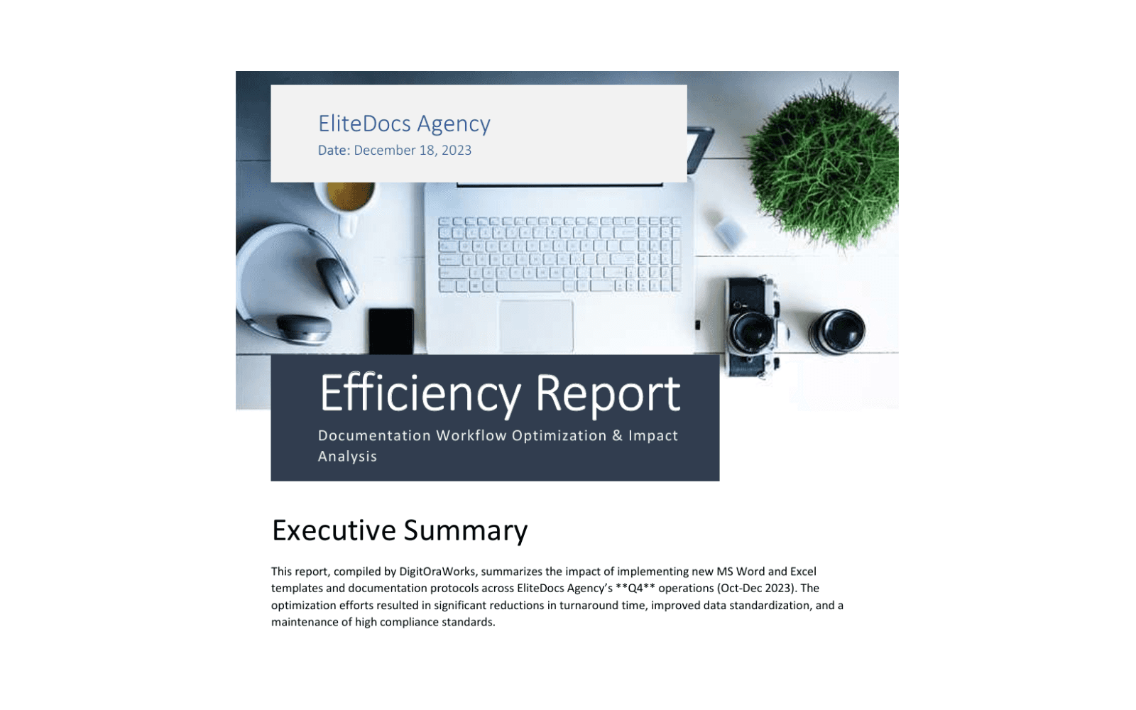 Efficiency report created for EliteDocs Agency by DigitOraWorks