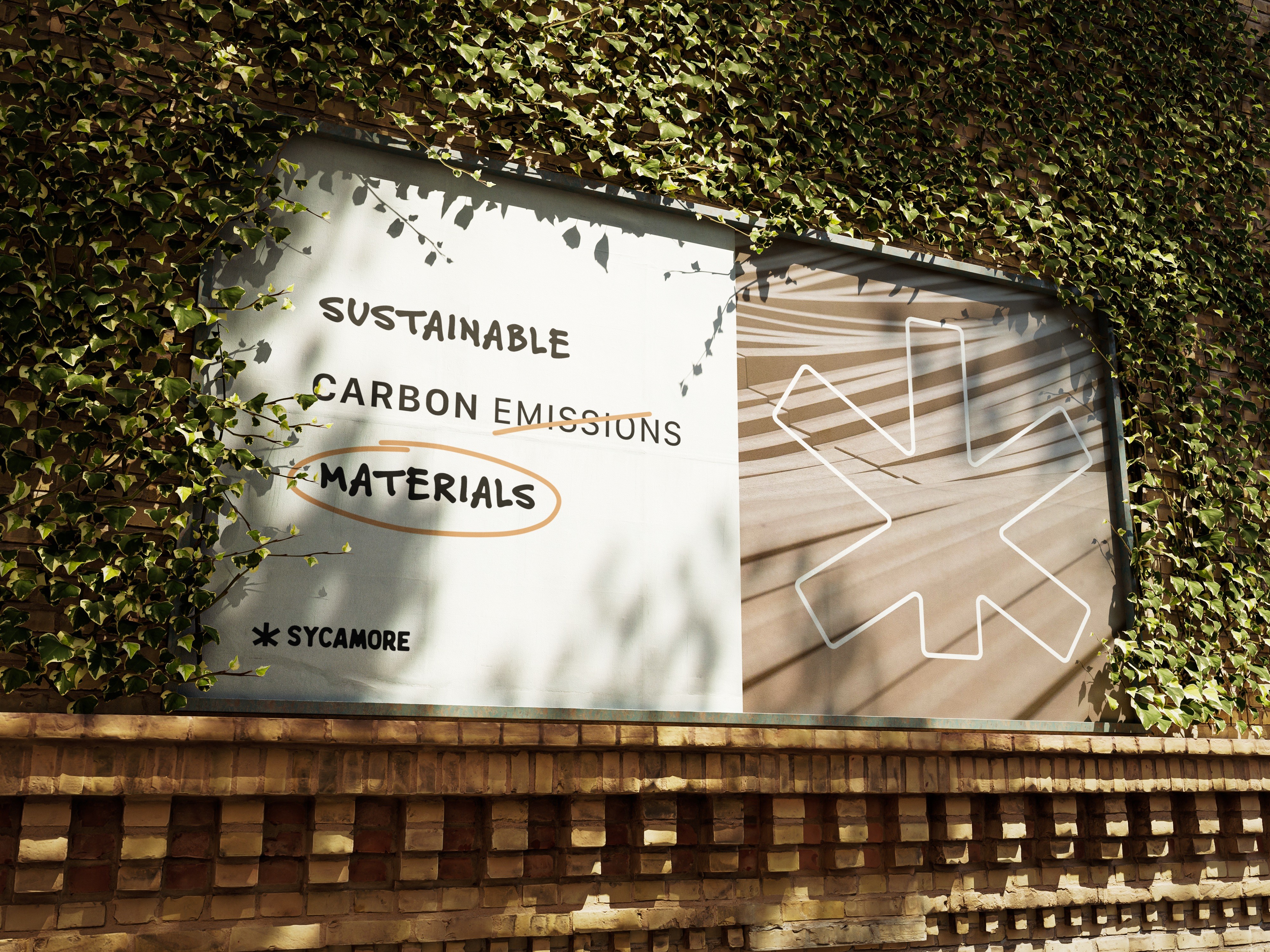 sycamore billboard on outdoor wall with vines