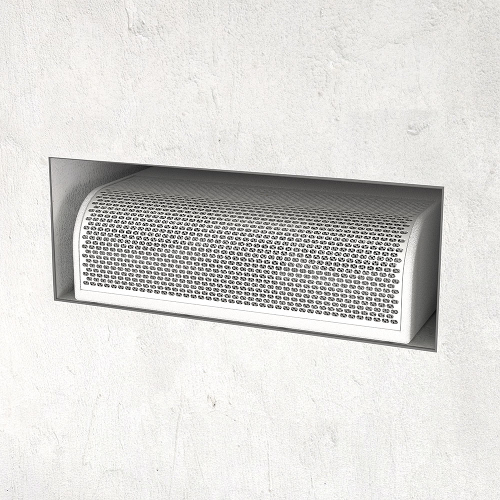 Built-in wall grate with rounded edges.