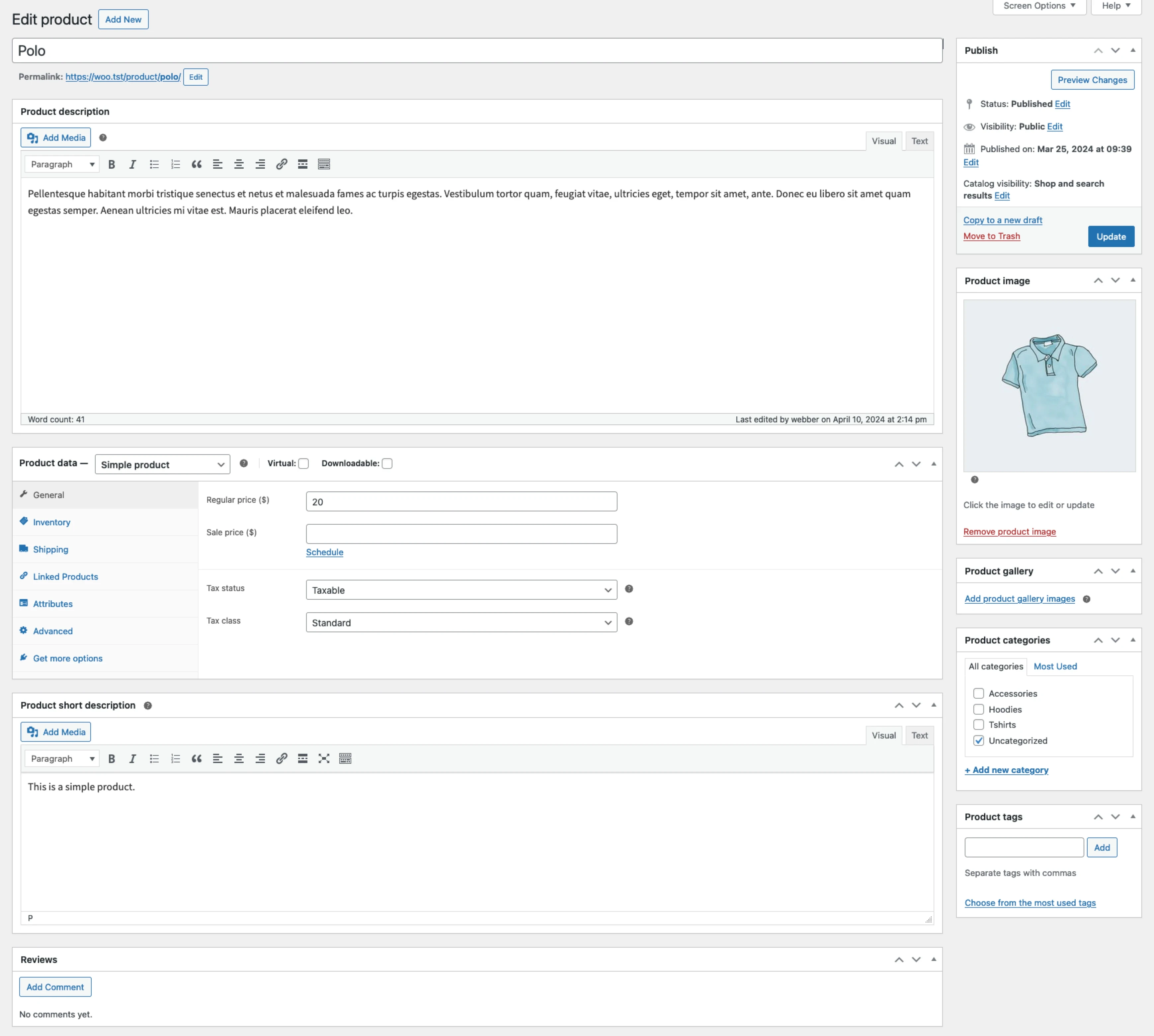 A screenshot of WooCommerce