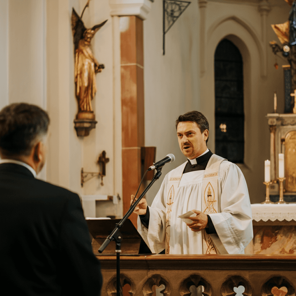 Church pastor giving a service in church