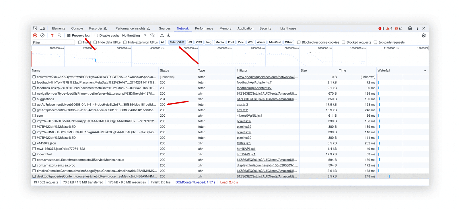 Network tab in Chrome's Developer Tools (DevTools)