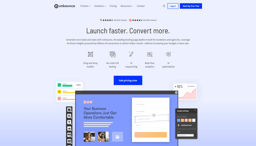 Screenshot of Unbounce website