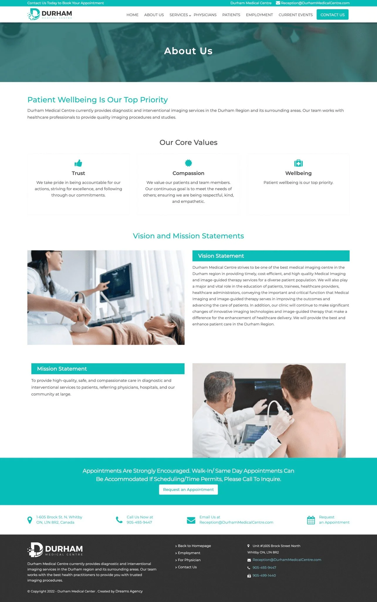 About Page For Durham Medical Centre website developed & designed by Dreams Agency Mississauga, Ontario