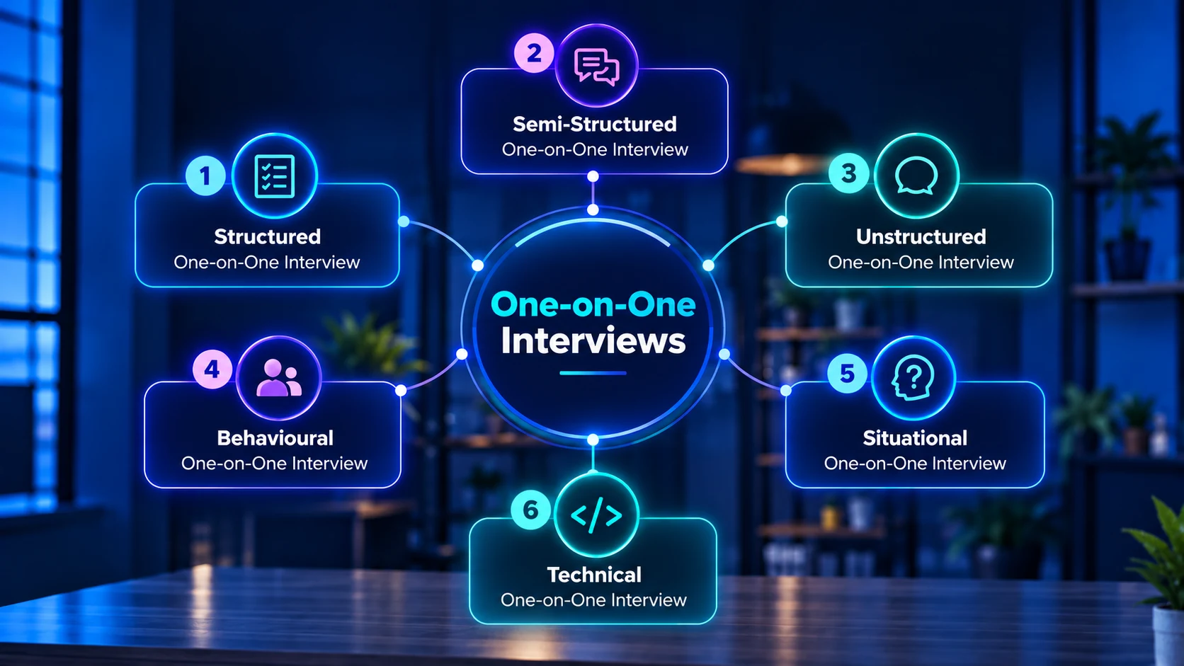 Types of one-on-one interviews infographic.
