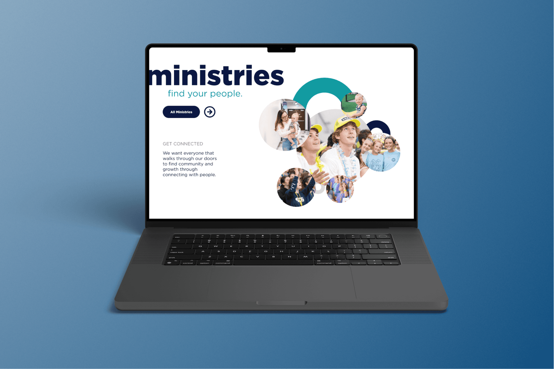 Ministries with community-driven imagery to reinforce connection and helps users find where they belong.