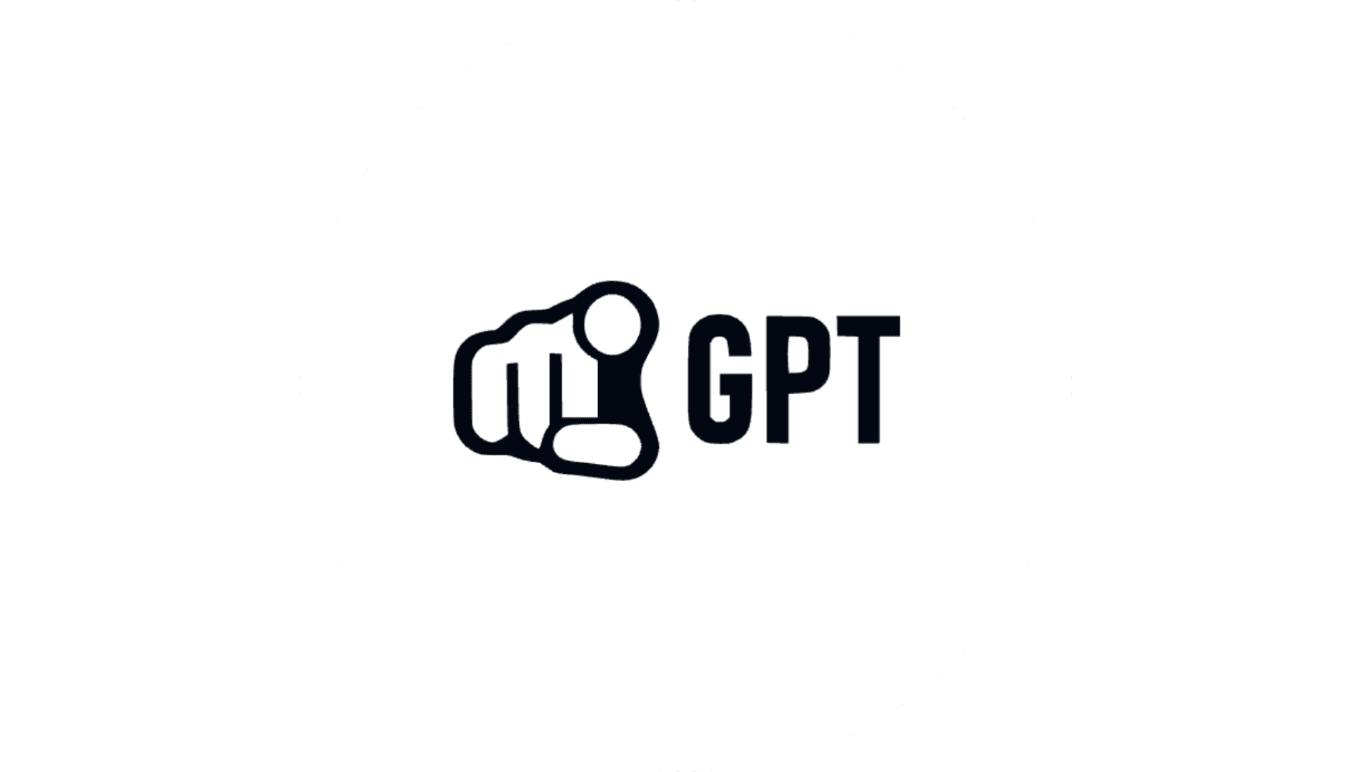 This logo features a stylized fist with the word "GPT" in bold black letters, set against a plain white circular background, symbolizing strength and innovation in technology.