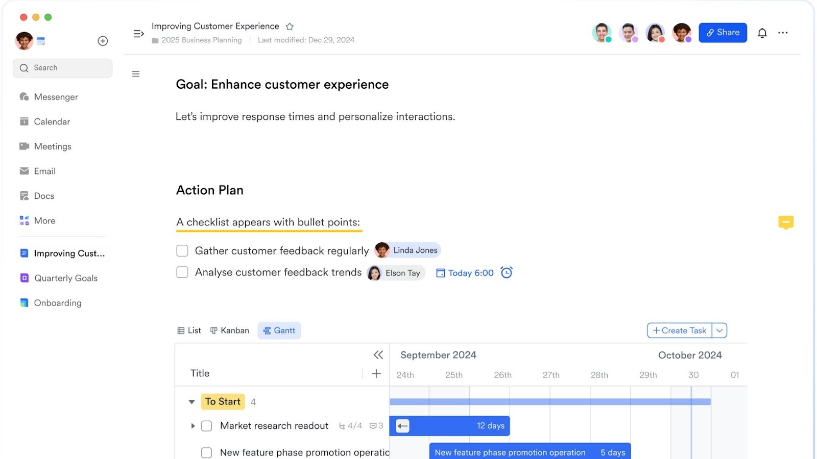 Lark's interactive notebook for project plans and tasks