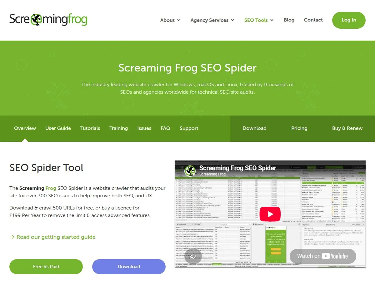 Screaming Frog SEO Spider seo spider product page screenshot, captured October 4, 2026
