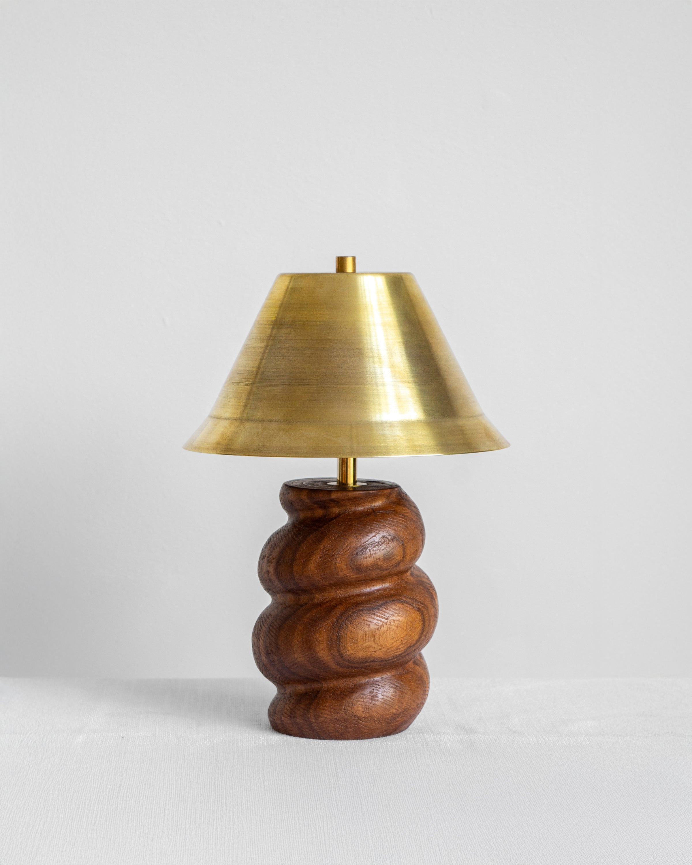 Caracol Desk Lamp with Walnut base and Brass shade available in UK, EU & US/CA wiring