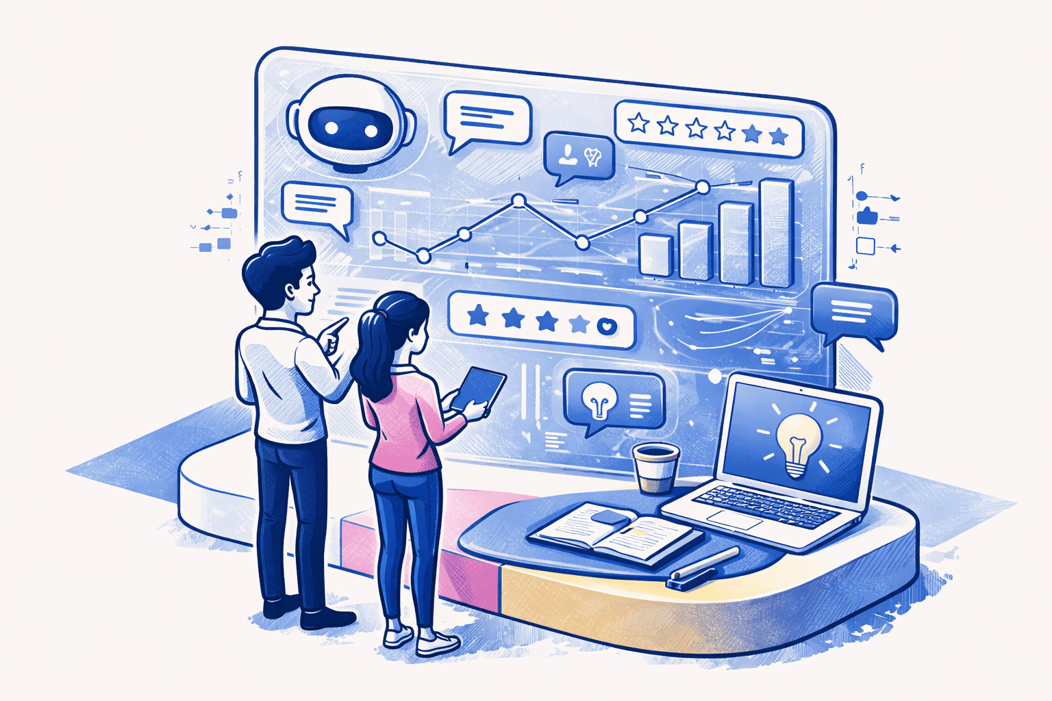 Colorful ceramic cup with floral design on a vibrant blue background