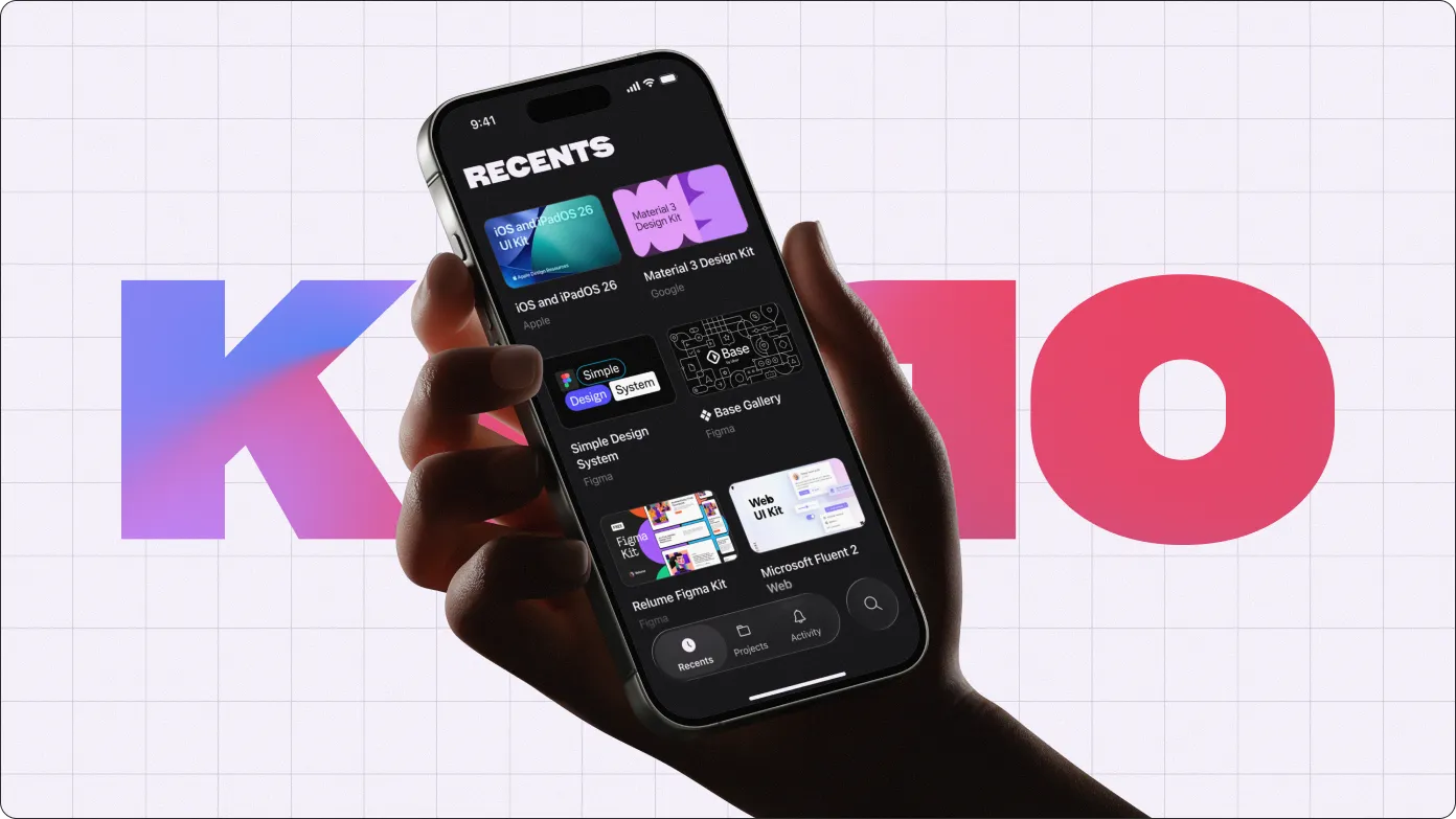 Kudo mobile app showcase featuring content discovery, design resources, and product browsing experiences.