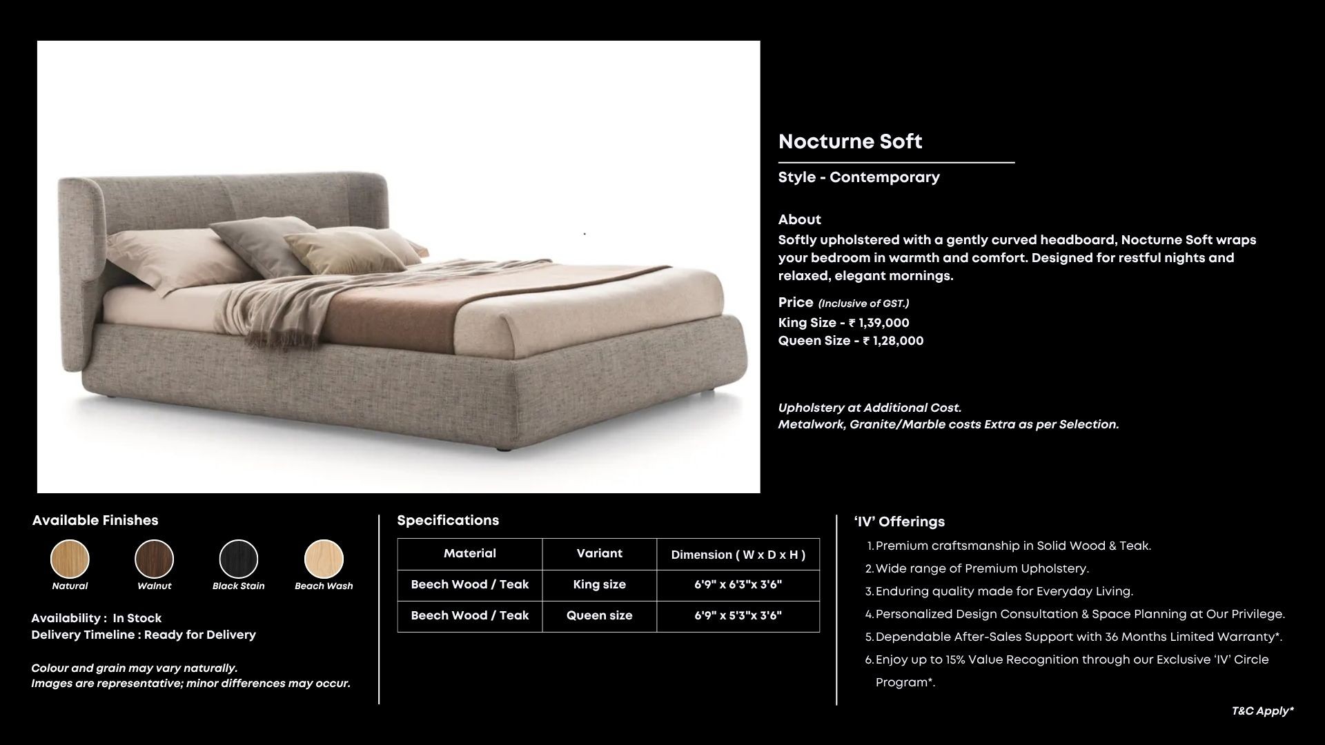 Soft upholstered bed with round edges and cushioned layers.