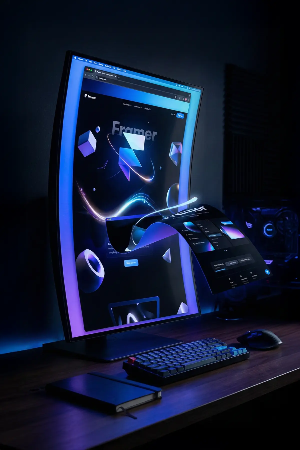 Framer kullanılarak tasarlanmış, animasyonlu ve modern arayüze sahip web sitesi.