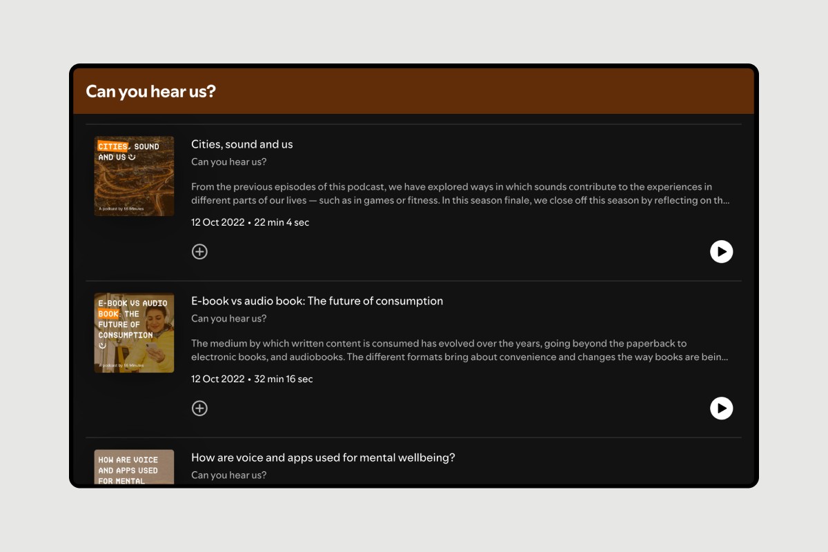 Screenshot of Can You Hear Us? podcast episodes on Spotify