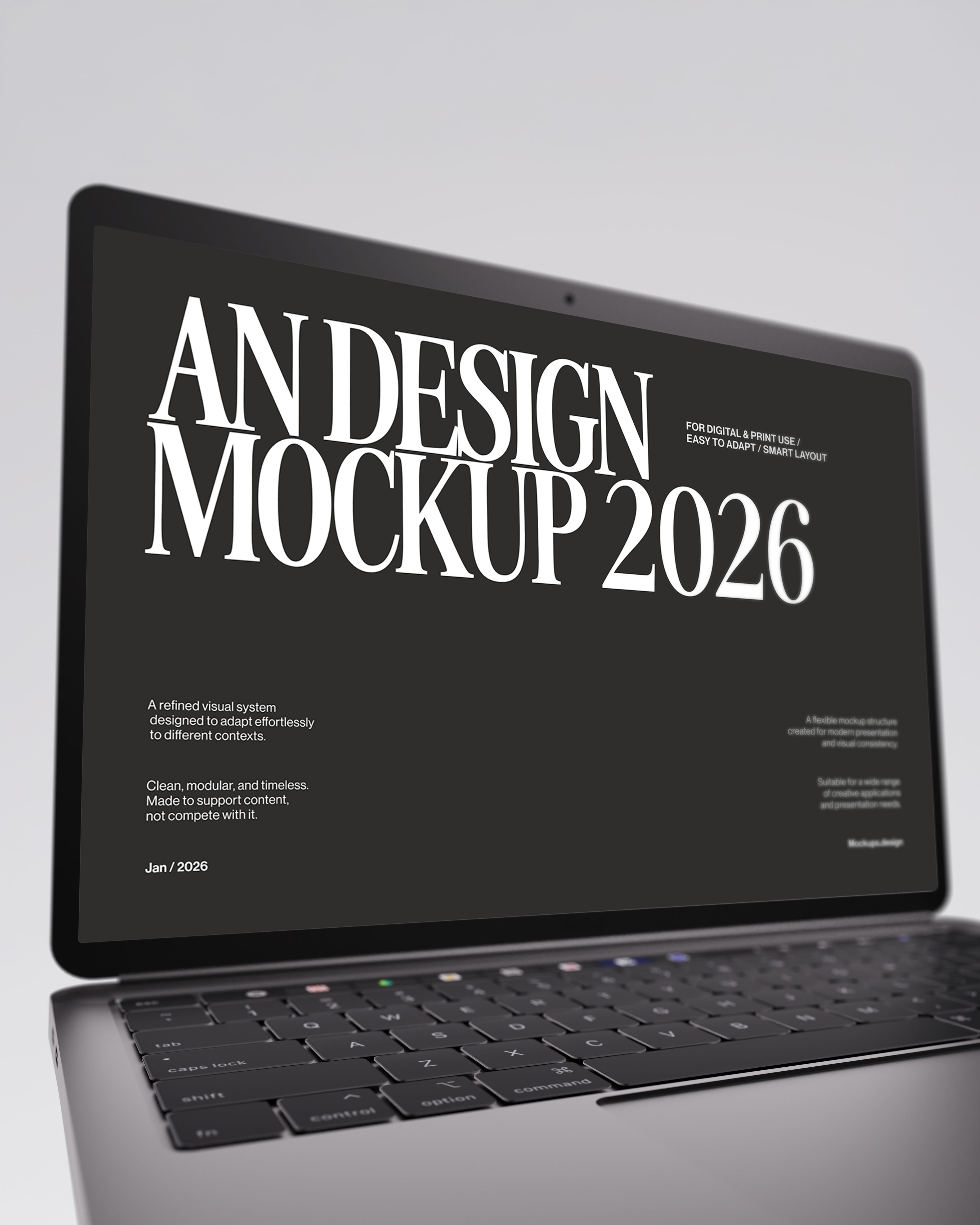 Laptop mockup with minimal background, clean studio setup