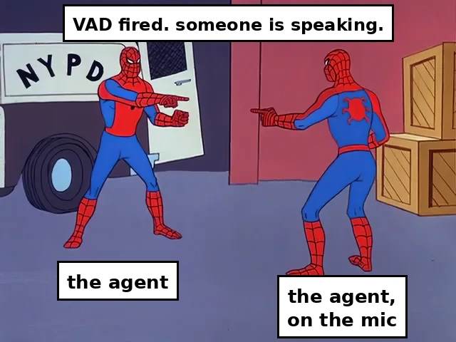 two voice agents pointing at each other