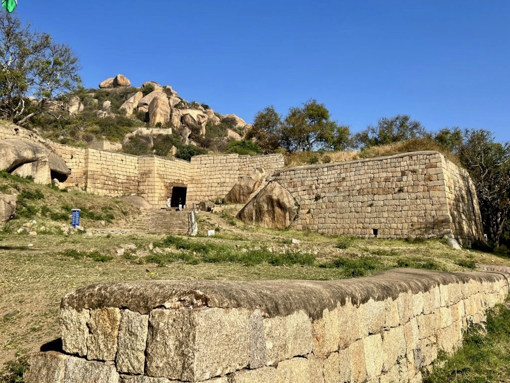 The impressive stone walls of the fort and an entrance
