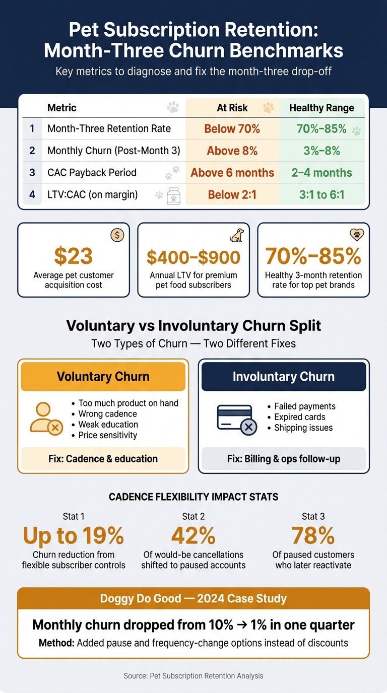 Pet Subscription Retention: Month-Three Churn Metrics & Benchmarks