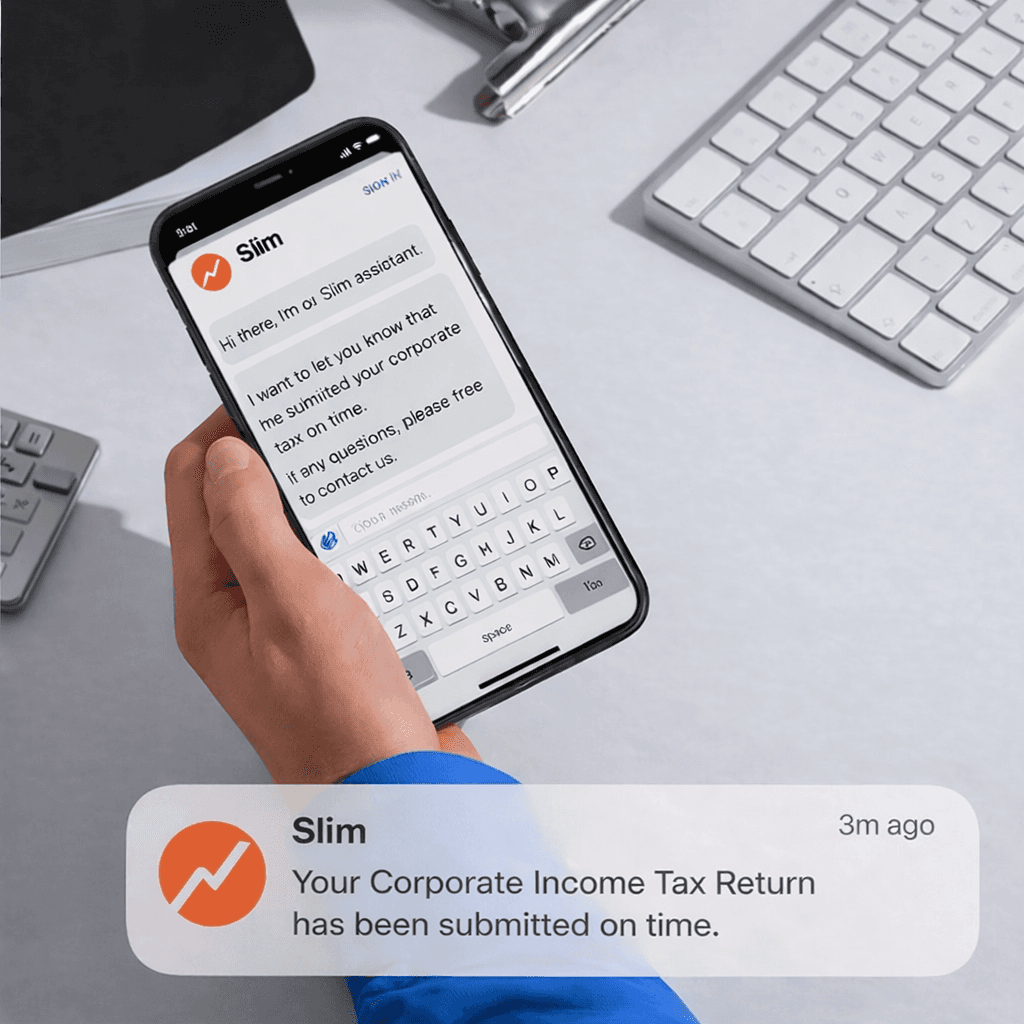 Zommed view of an incoming text message from Slim Finance on mobile phone