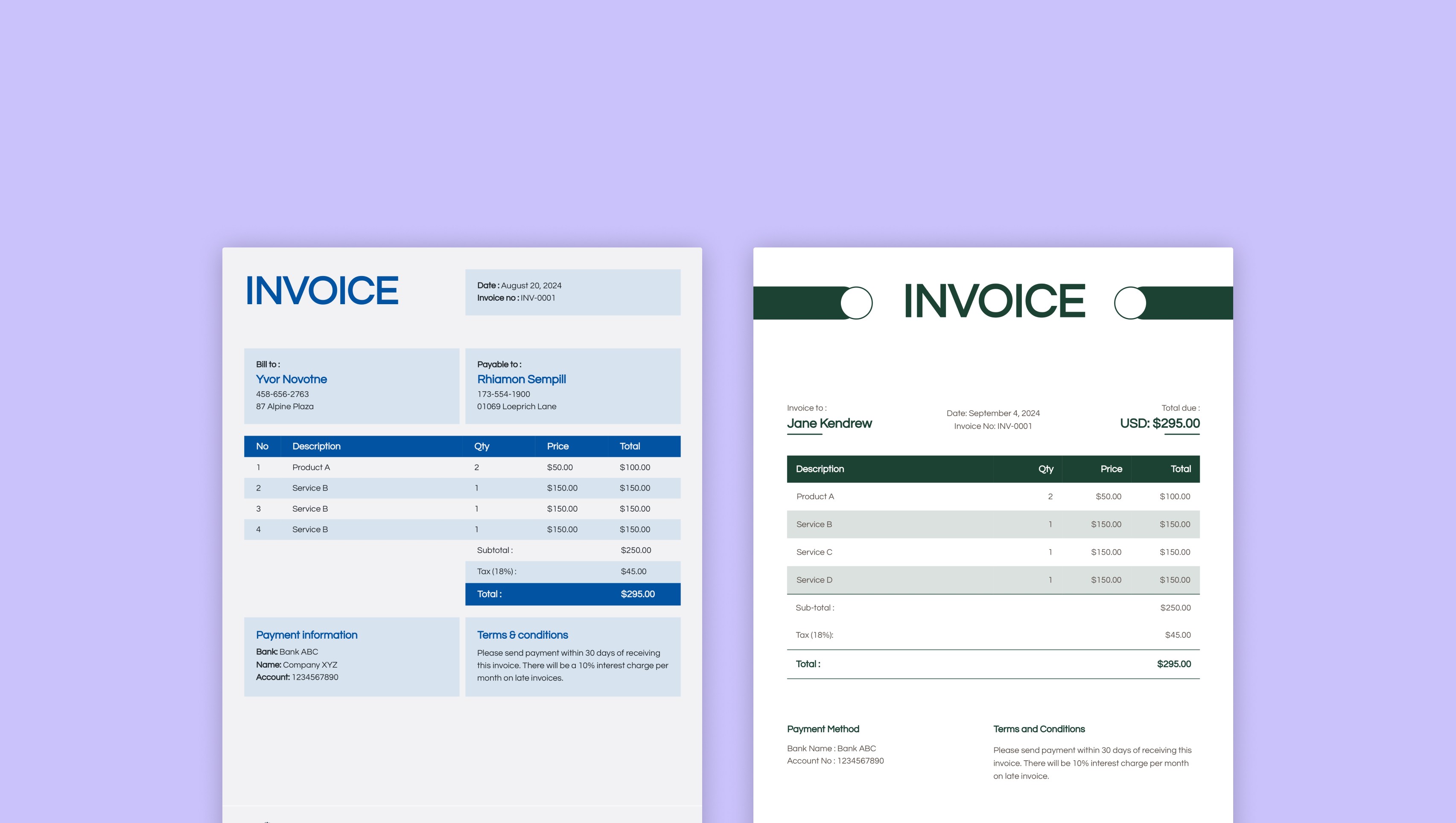 Images of PDFs designed with React for invoices.