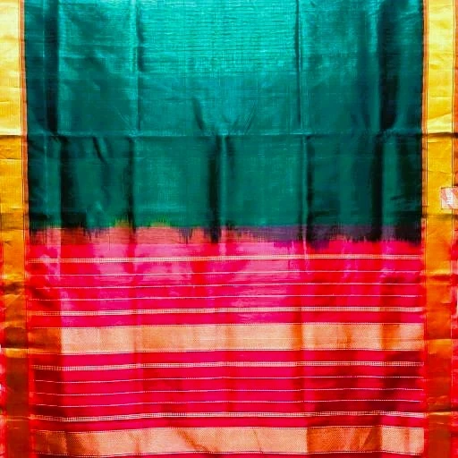 Dark Green Dark Pink Silk Cotton Saree