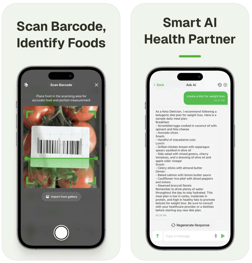 Features of Caloric app demonstrated through its UI