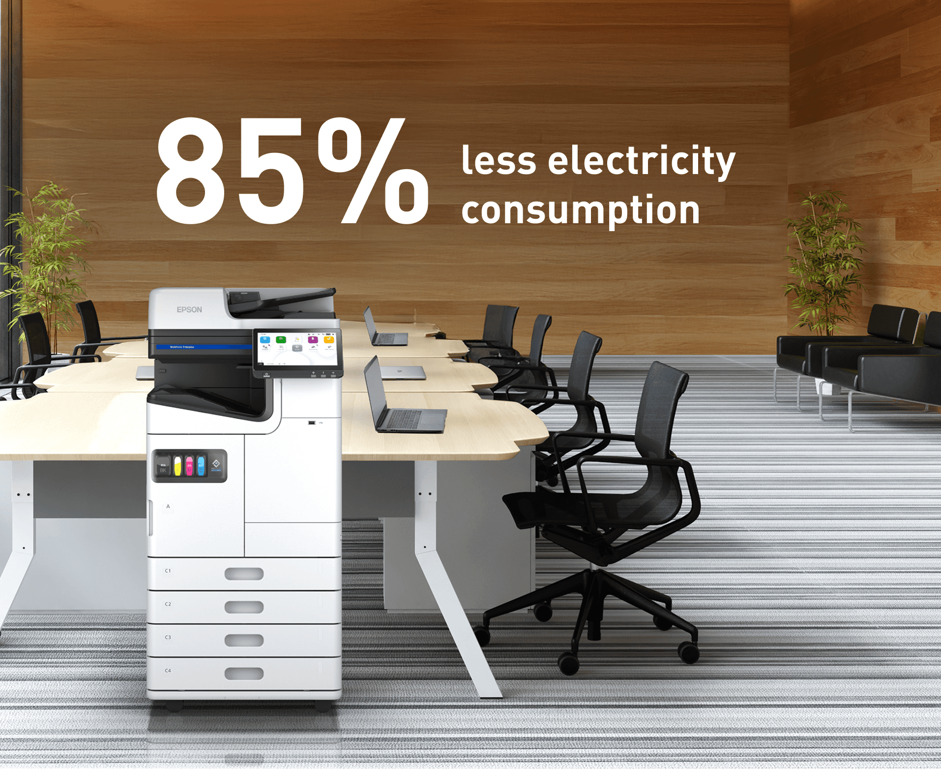 Epson printer showing 85 percent less electricity consumption