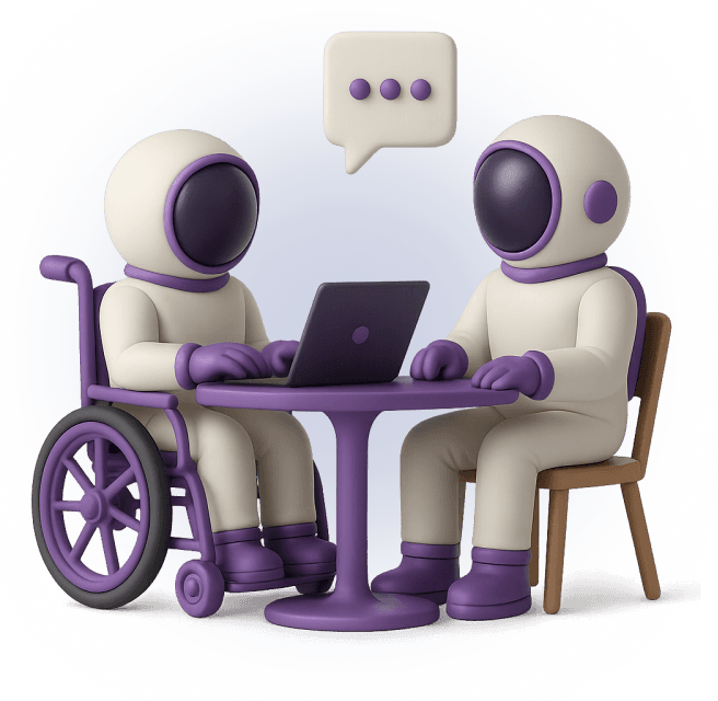 ilustração decorativa de dois astronautas conversando sentados à mesa