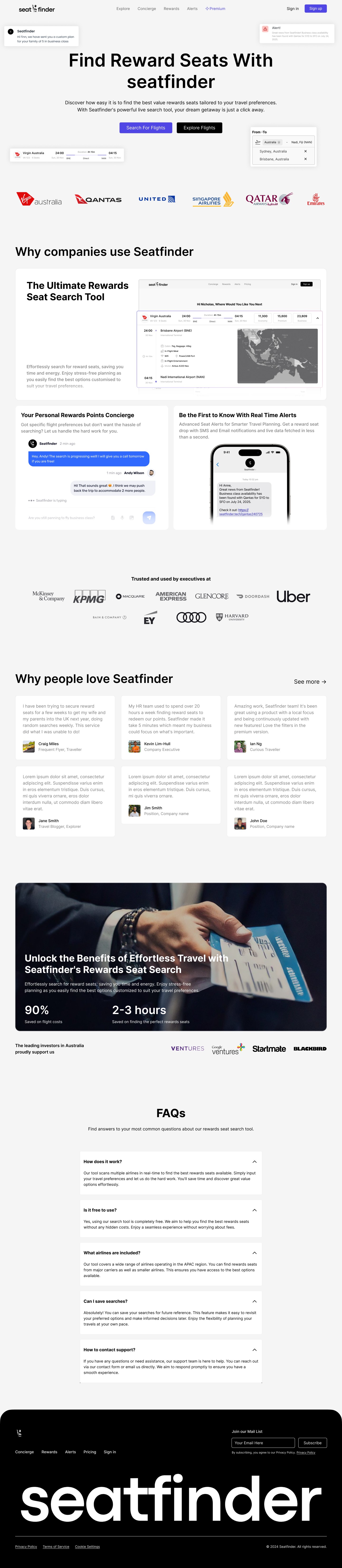 Seatfinder Hompage UI and UX