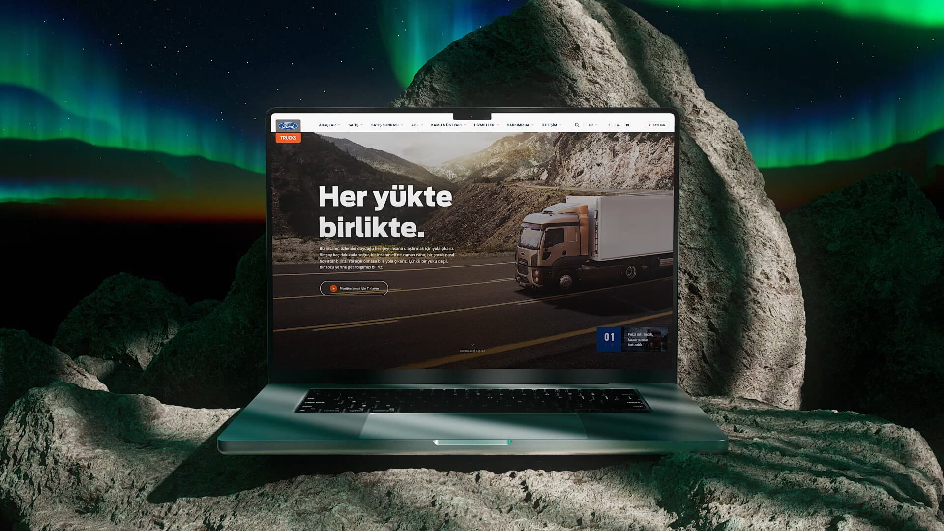 Ford Trucks responsive website mockup by Burak Canpolat featuring bold UX/UI design for the heavy-duty vehicle industry.