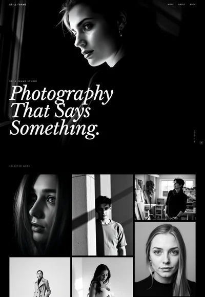 Photography portfolio AI prompt – Still Frame Studio black white editorial preview