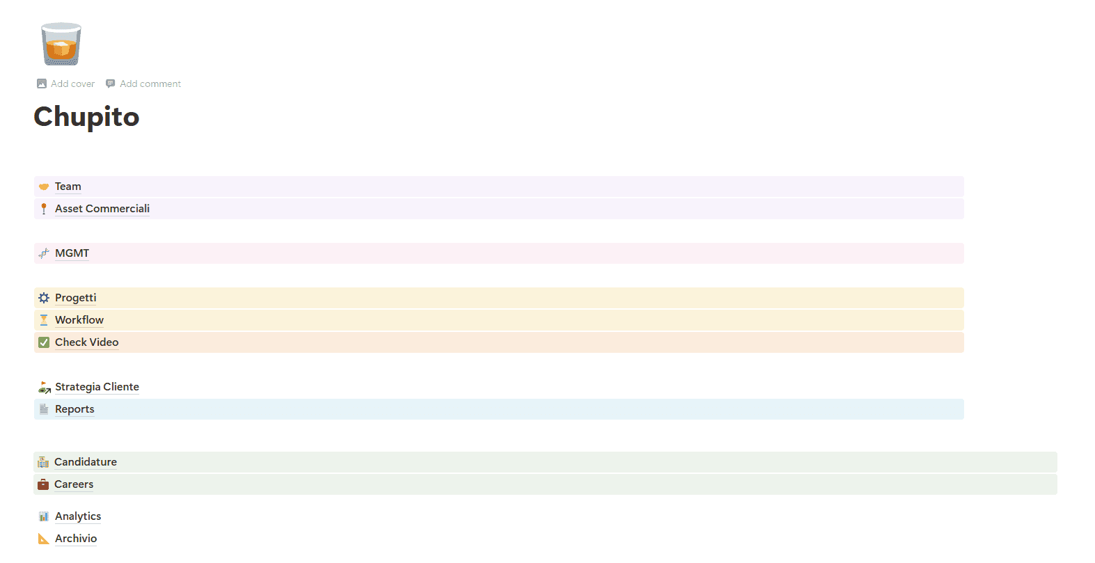 Schermata principale dell’’attuale sistema di gestione su Notion